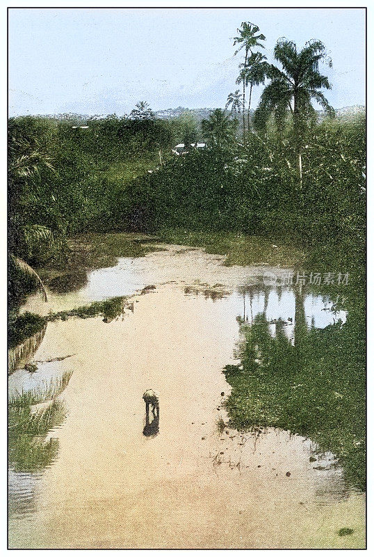 古色古香的黑白照片:古巴El Cobre附近的Rio Cauto